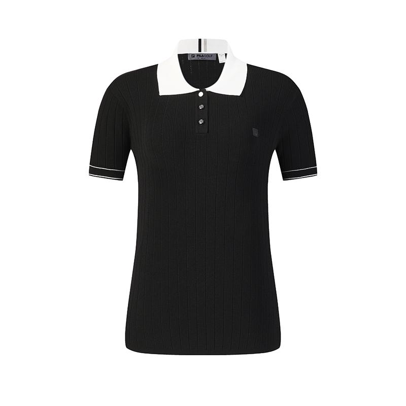 FILA Golf Series Simple Fashion Classic Sports Casual Golf Versatile Comfortable Woven Short Sleeve Polo Shirt Women tops Deep-Black A11W615408FBK