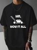 Unisexs Mr Mow It All Lawn Mower Graphic T Shirt Funny Gardener Letter Print Short Sleeve Crew Neck Casual Cotton Male Daily Tee
