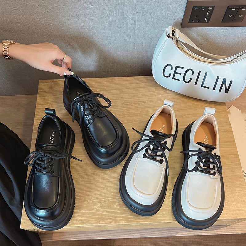 Versatile Platform Student Fashion Small Leather Shoes Women's 2025 Summer and Autumn New British Lace-up Retro Single Shoes