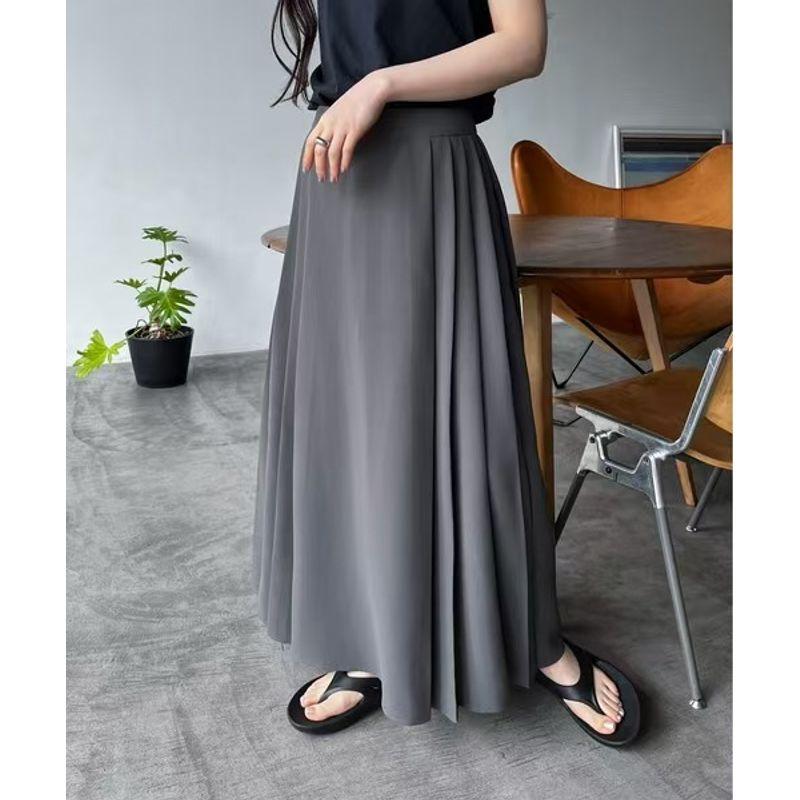 

Заказы, экспортированные в Японию, Feepur Оригинальный заказ 2025 Лето Новая Юбка А-силуэта с симметричными складками слева и справа, Подходящая ко всему, Юбка с большим подолом для женщин Gray One size