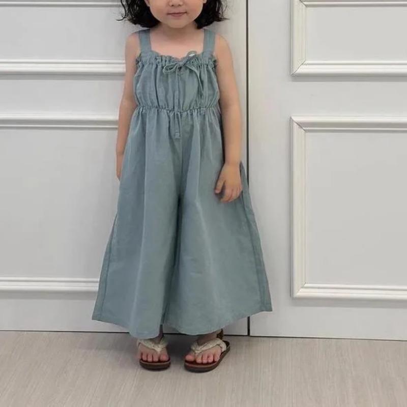 Summer Girls Jumpsuit Loose Children Wide Leg Pants Cotton Baby Girls Sling Pants Fashion Kids Clothes