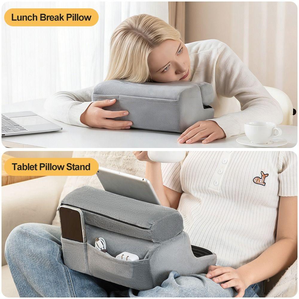 Portable 4 Angles Tablet Pillow Stand Adjustable with Pockets E-reader Reading Pillow Cushion Comfortable Reading Holder Travel