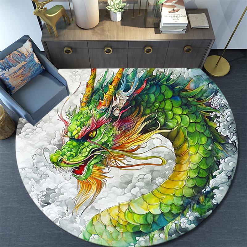 Fantasy Dragon Round Area Rug,Carpet Rug for Living Room Bedroom Sofa Playroom Decor,Non-slip Floor Mat