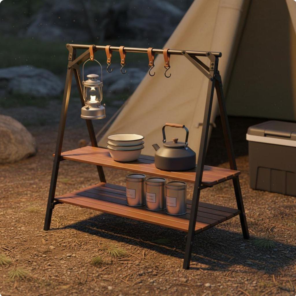 Foldable Tripod Hanging Rack Quick Assembly Storage Shelf for Picnic