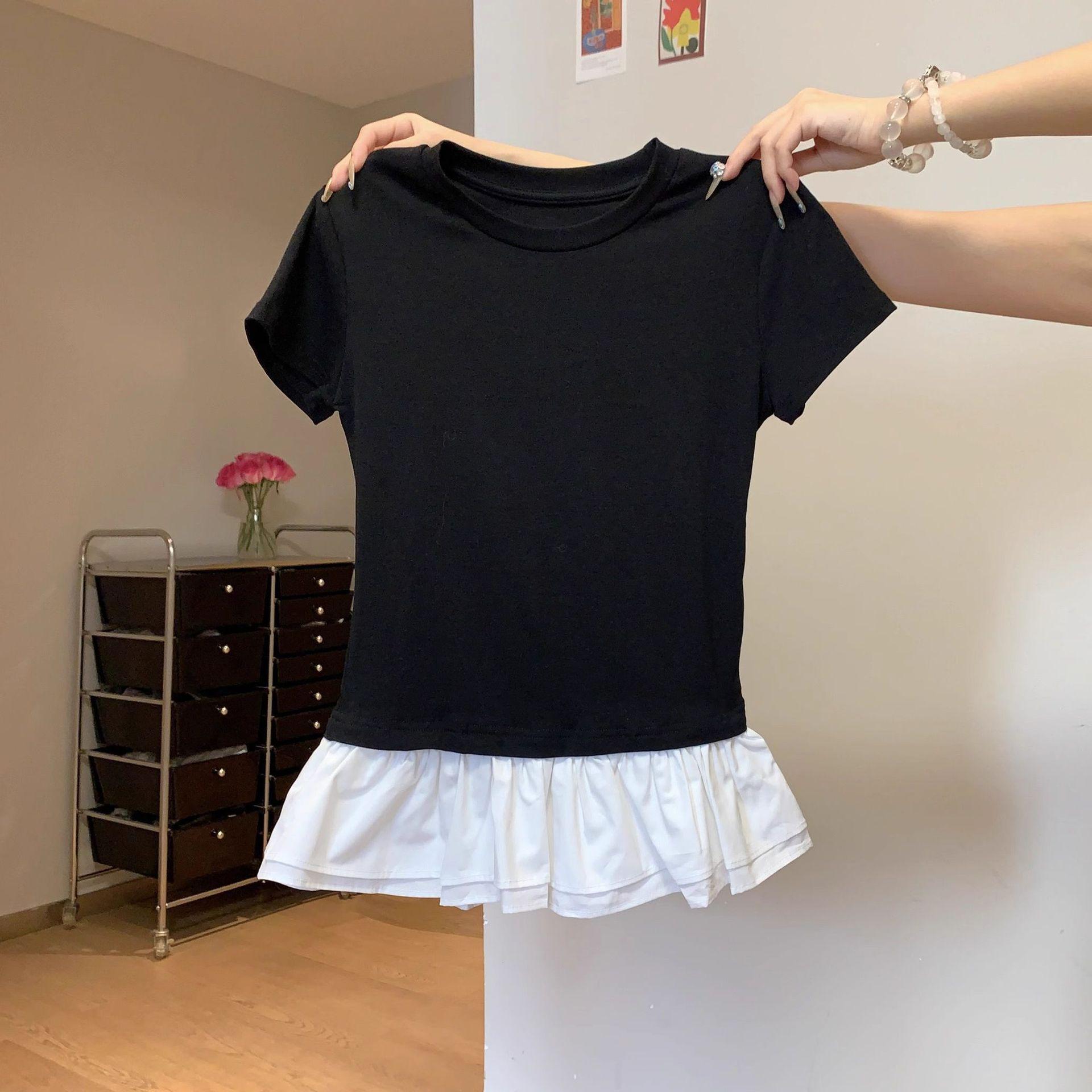 

Ballet-Inspired Lace Hem Short Sleeve Women s Summer Slim Fit T-Shirt S
