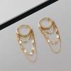S925 Silver Plated 18K Gold Beaded Curtain Tassel Earrings with Double Chain Ear Cuffs - Sparkling Temperament Design for Women