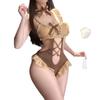 Sex underwear pure flirting pajamas sexy bow straps hollow ruffle edge one-piece halter suit