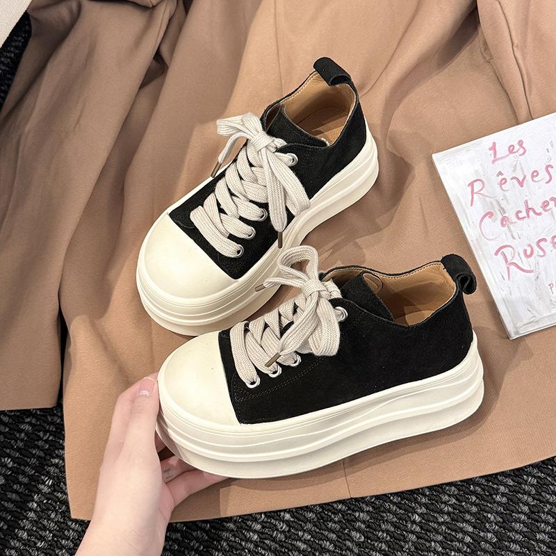 Fashion thick-soled heightening versatile women's casual shoes autumn comfortable simple non-slip canvas shoes Korean version lace-up board shoes