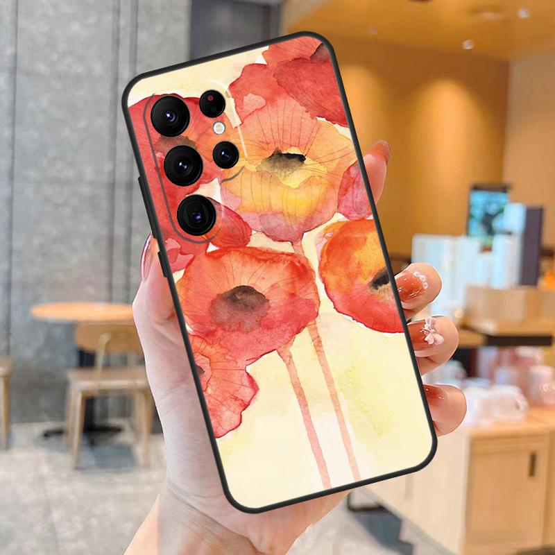 Poppy Flower Bloom Phone Case For Samsung Galaxy S25 S24 S23 S22 S21 S20 Ultra S9 S10 Plus S25 FE Back Cover