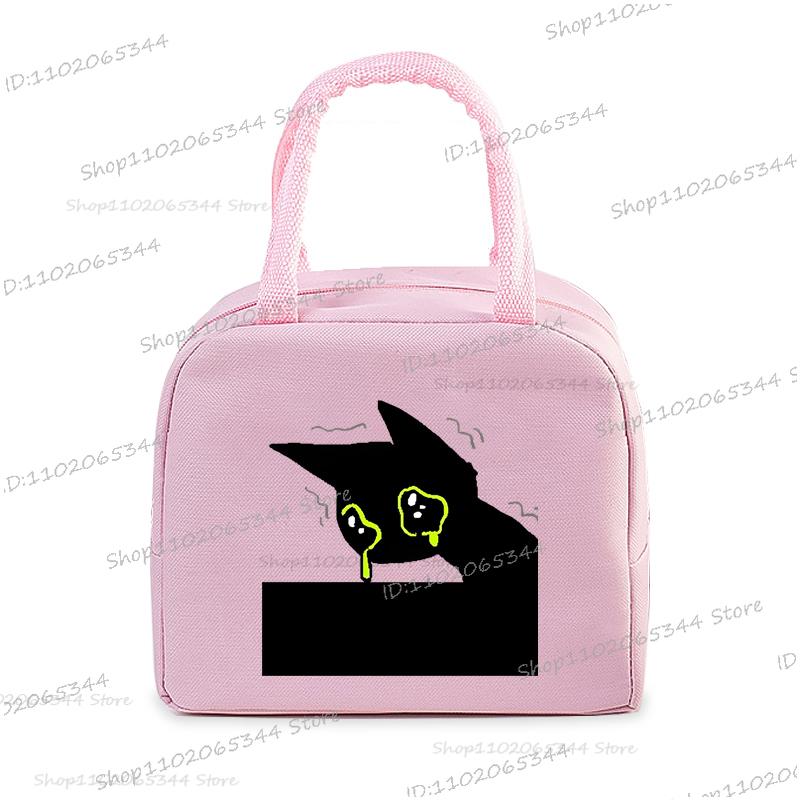 Anime Comic Cat Print Lunch Bag Women And Kids Funny Kitten Graphics Bento Thermal Handbags Thickened Insulation Lunch Box Bag