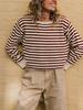 Crew Neck Women'S Knitted Versatile Fashion Autumn And Winter Striped Knitted Sweater Contrasting Color Loose Sweater