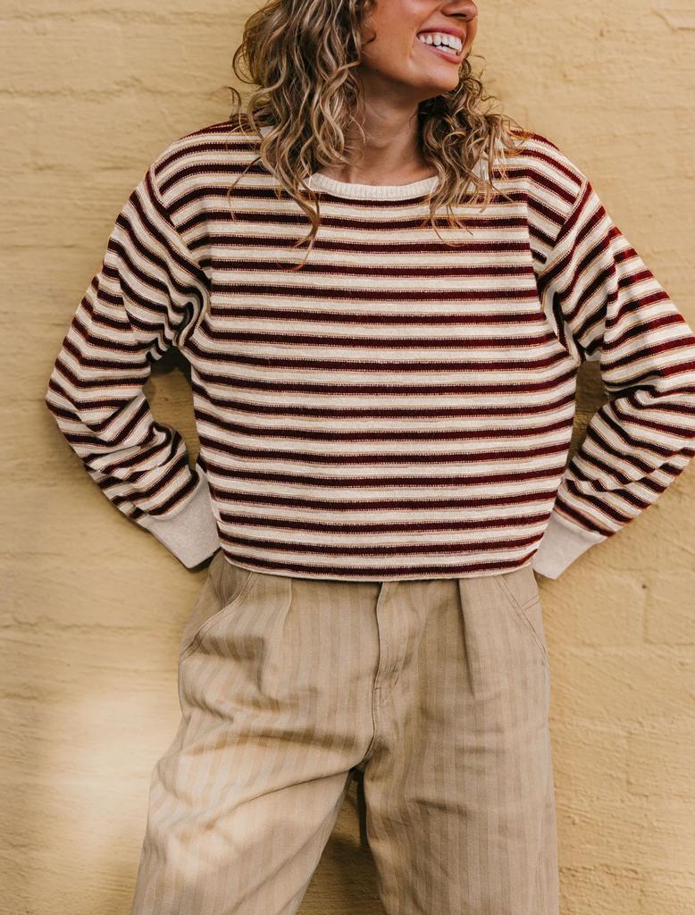Crew Neck Women'S Knitted Versatile Fashion Autumn And Winter Striped Knitted Sweater Contrasting Color Loose Sweater