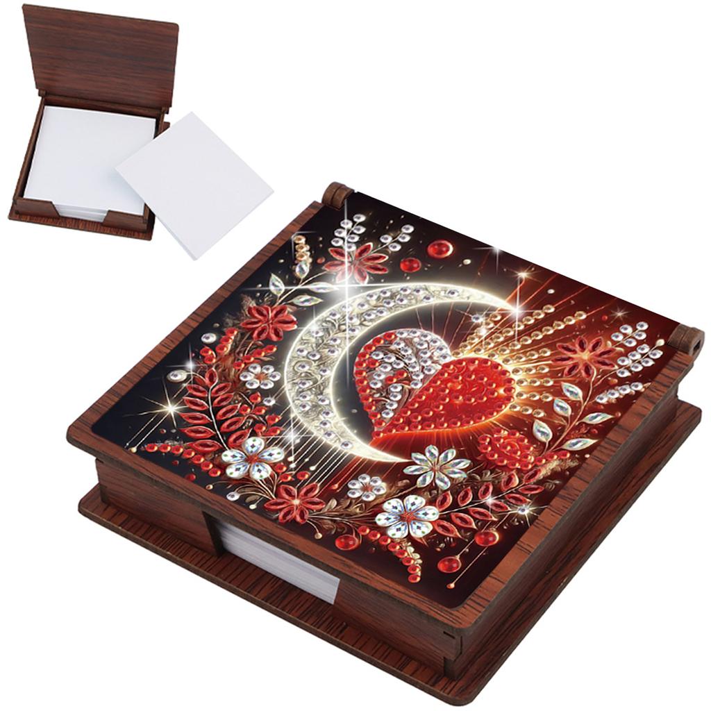 Wooden DIY Memo Paper Storage Box Diamond Art with 160 Papers Diamond Painting Memo Pad for Home Office and School Supplies