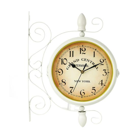 Europäischer Retro-Stil, leise, rundes Zifferblatt, doppelseitige Wanduhr, Heimdekoration