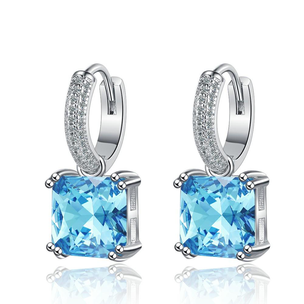 Kolczyki księżniczki Douyin z kwadratowymi cyrkoniami: Kolczyki w stylu europejskim i amerykańskim z kolorowymi kamieniami szlachetnymi dla kobiet