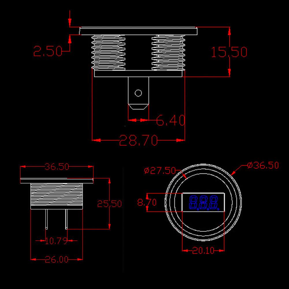 Waterproof Voltmeter Car Motorcycle LED Panel Digital Voltmeter Volt Voltage Meter Display Voltmeter 12V 24V 36V DC 5V-48V