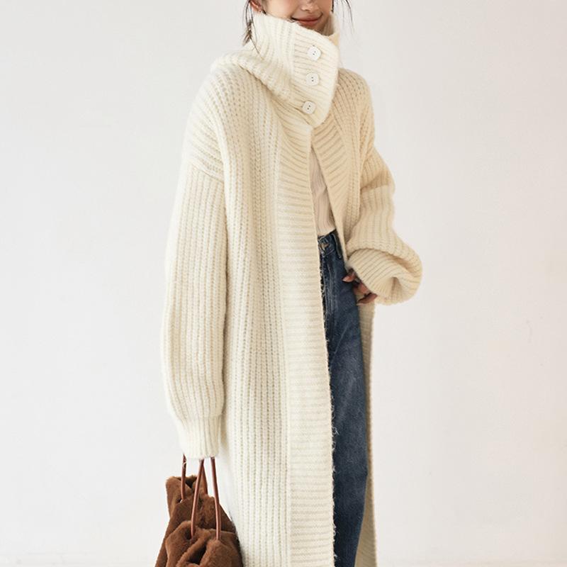 Herbst Frühling Cardigan Mäntel Damen Unifarben Langarm Locker Vintage Gestrickt Sanft Knöchellang Temperament Damen Streetwear