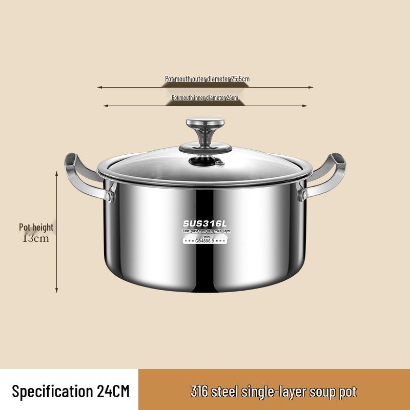 316L Stainless Steel Soup Pot with Handles - Non-Stick for Steaming, Cooking, and Stewing On Induction Cookers