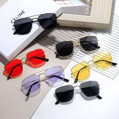 Europäische und amerikanische Farbfilm-Sonnenbrille für Damen, modische Metall-Doppelstrahl-Sonnenbrille für Herren, UV-Schutz
