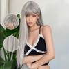 HAIRCUBE Silvery Grey Synthetic Straight Wig For Women Long Straight Gray Cosplay Wig With Bangs Daily Heat Resistant Fake Wigs