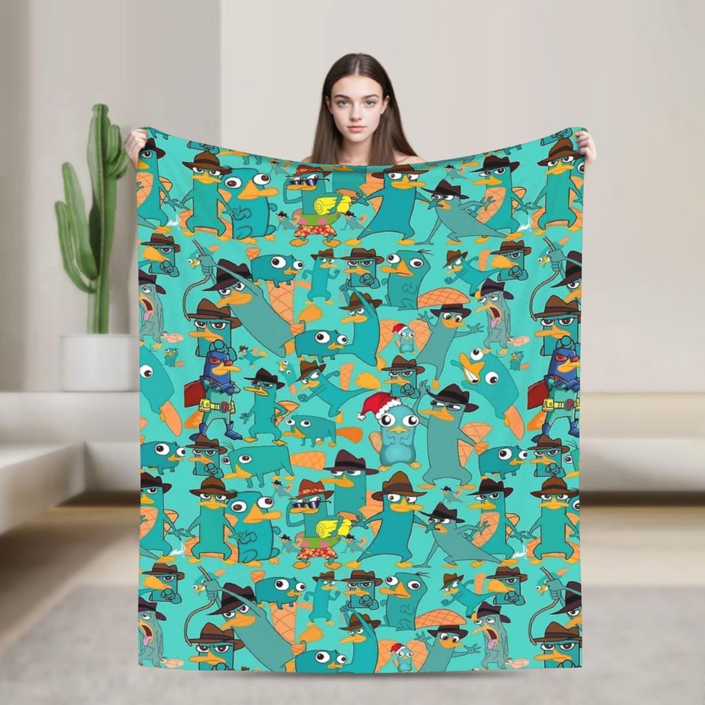 Perry the Platypus Cartoon Duck Plush Blanket Students Flannel Throw Blanket For Couch Chair Warmized Quality Bedspread