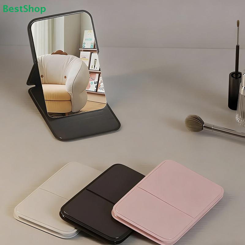 PU Leather Solid Color Foldable Makeup Mirror Simple Portable Handheld & Desktop Dual-Use Student Cute Pocket Mirror