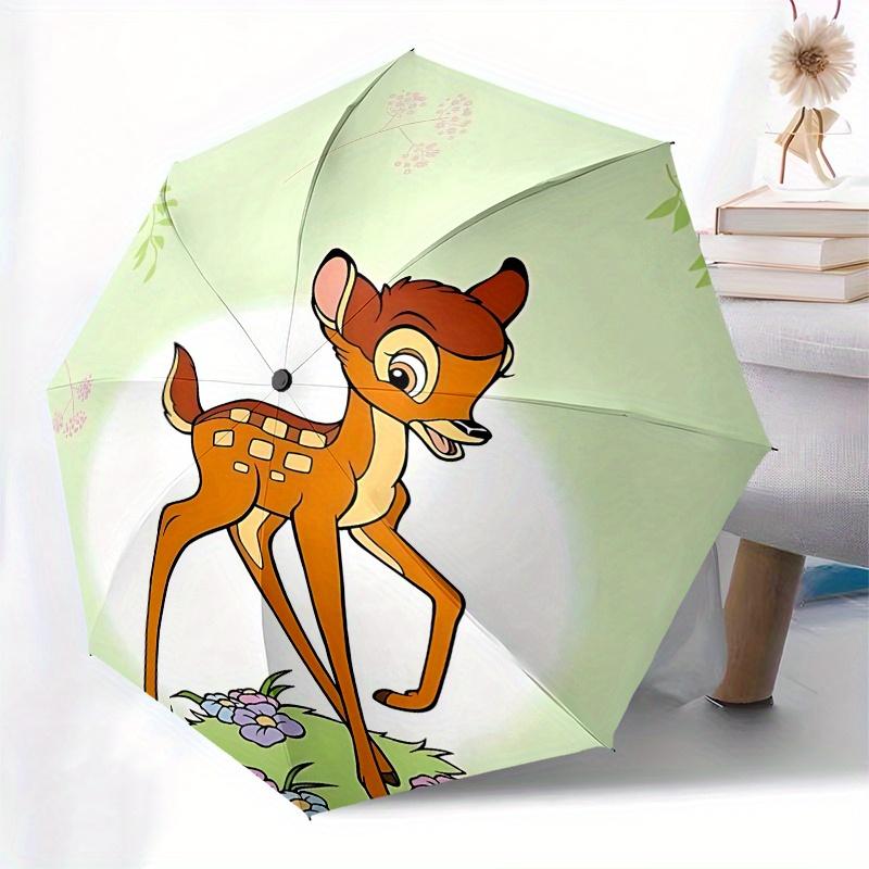 Bambi, Deer Automatic Opening and Closing Umbrella - 8 Ribs Portable Folding Umbrella with Plastic Handle, Suitable for Leisure and Hallowee