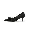 Carver Daughter Pointed Bow Pearl Flat Commuter Shoes Women's High Heels Wedding Shoes