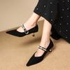 Autumn new fashion pointed pearl one-word buckle thin low heel fashion casual women's shallow mouth temperament single shoes