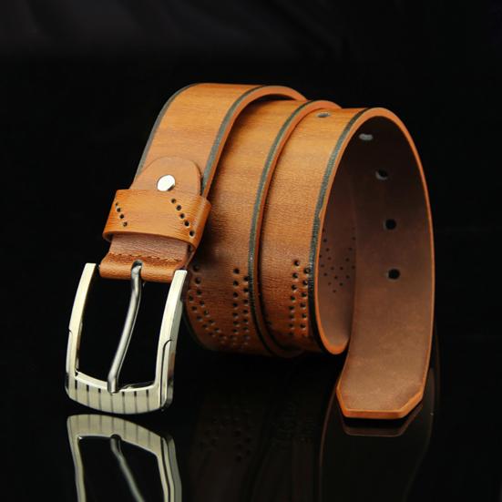 Leather Belt Hollow Colorful Reusable Pin Buckle Belt for Boy