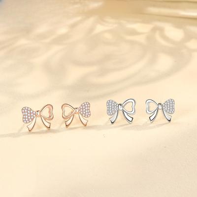 Bow Stud Earrings Female Korean Version Simple, Small and Exquisite Earrings Full of Diamonds, Fresh Temperament Student Earrings