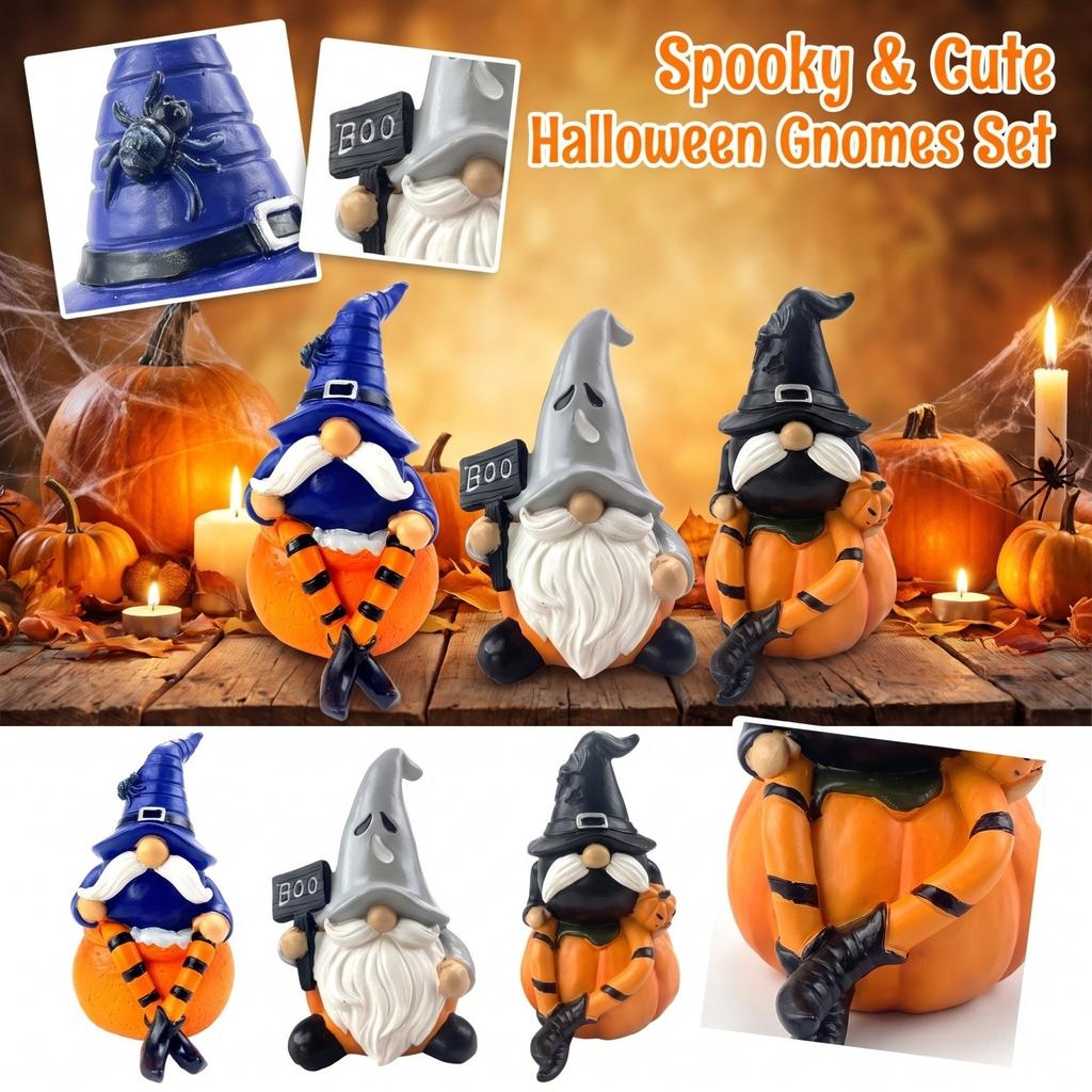 Halloween Pumpkin Gnome Resin Figurine for Creative Holiday Tabletop Decor