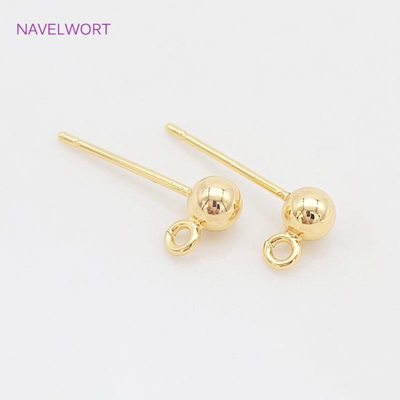 S925 Sterling Silver Pin Findings 14K Gold Plated Ball Shape Stud Earring Base For DIY Jewelry Making Accessories Wholesale