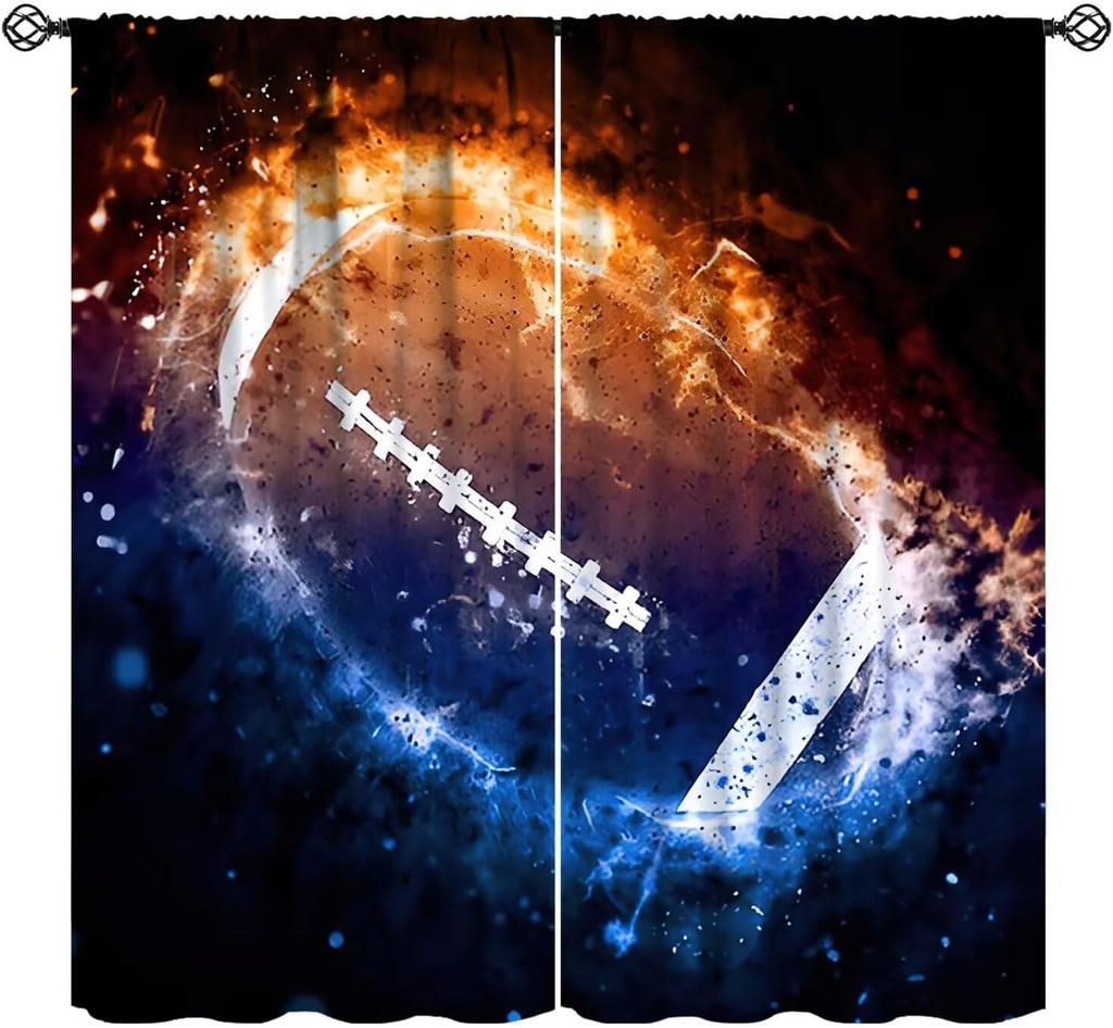 Rustic Basketball Curtain Vintage Texture Traditional Sport Print Window Curtains Kids Boys Teens With Rod Pocket Polyester