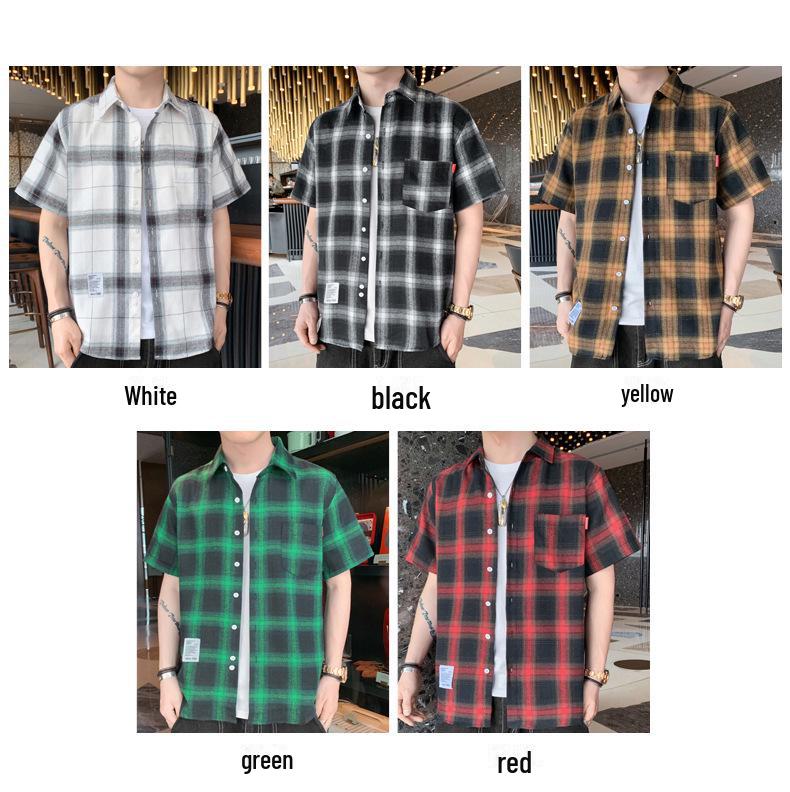 Men's Summer Plaid Short Sleeve Casual Shirt - Versatile Japanese Style