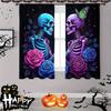 2 ST- Halloween Gotiska skelett Ros tryckta gardiner, stångficka heminredning, rumsdekorationer