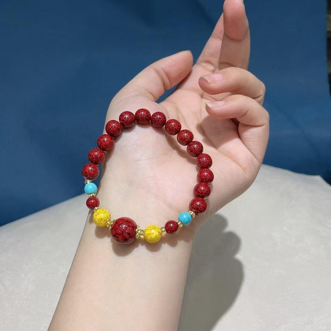 

Браслет из киноварной хрустальной крошки Пиксю: Мужской и женский браслет «Пять путей Бога богатства».