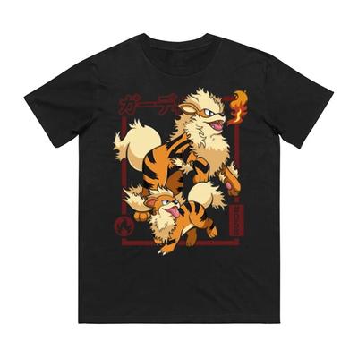 Growlithe Evolution Aufdruck Reines Baumwoll-T-Shirt für Damen und Herren Frühling/Sommer Neue Kollektion Mode Kurzarmshirt