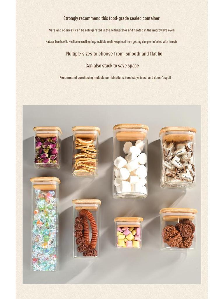 Borosilicate Glass Storage Jar with Bamboo Lid - Cylindrical Transparent Container for Tea or Food