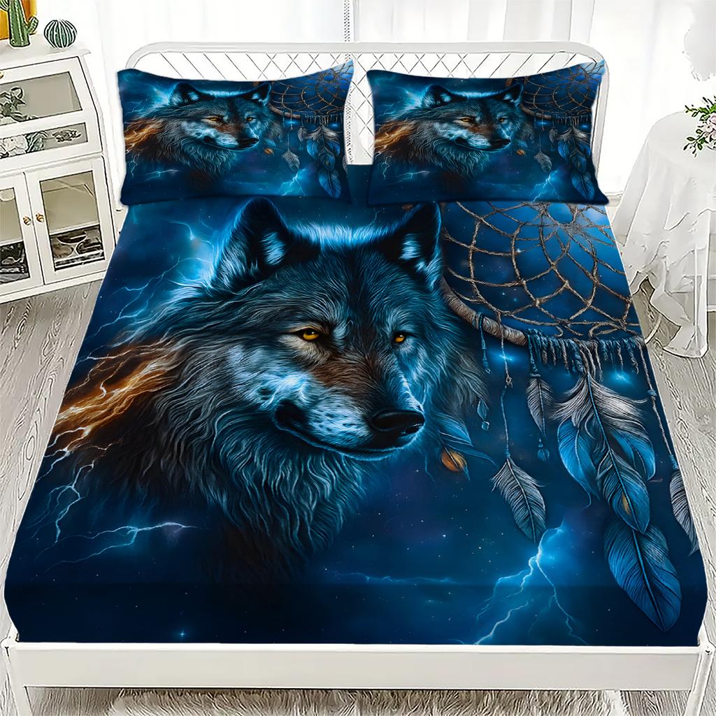 1pc Forest Wolf Fitted Sheet 100% Polyester Durable Bed Sheet NO Pillowcases for Home Bedroom Decor Boys Birthday Gifts