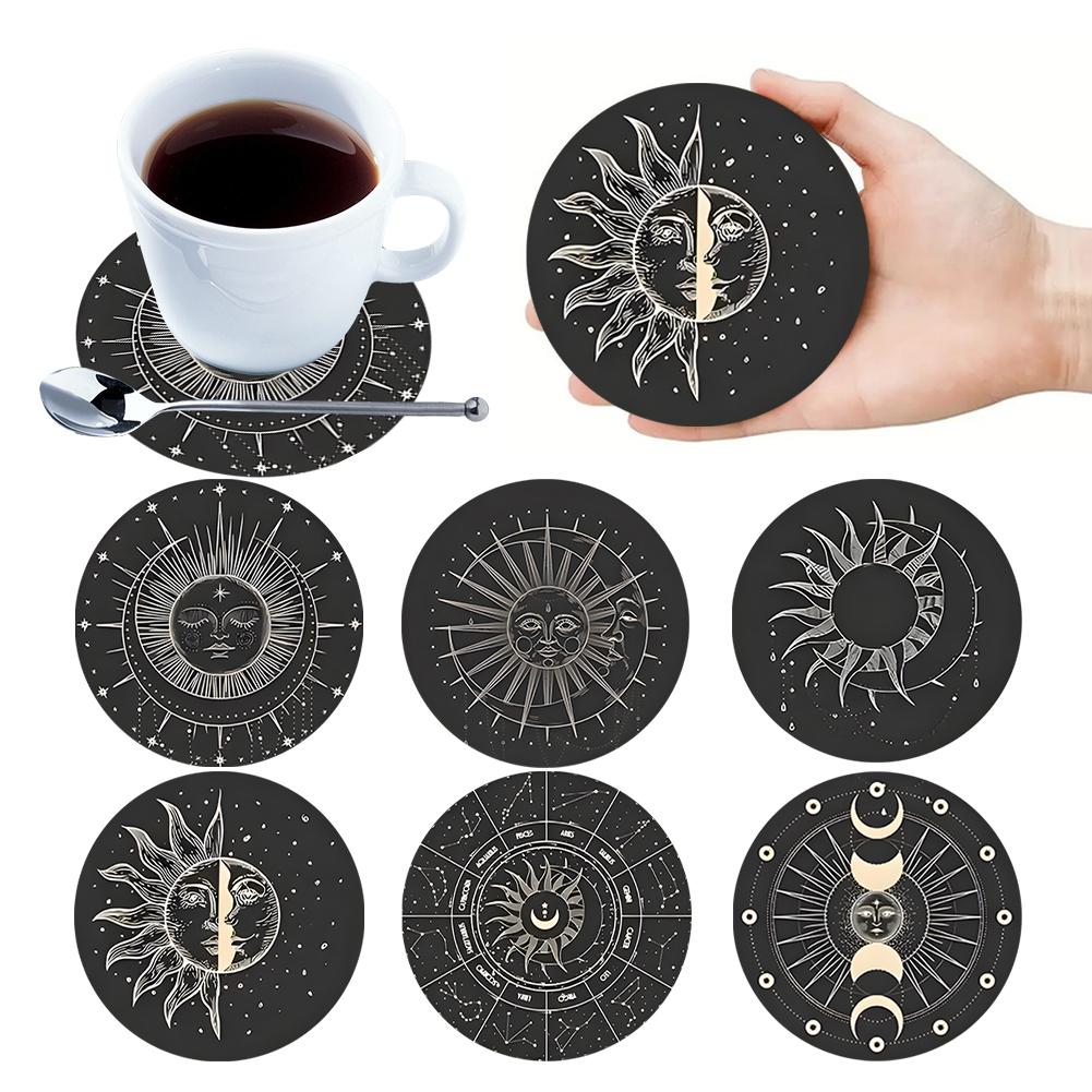 6Pcs Wooden Cup Coasters Set Aesthetic Non Slip Round Coasters Exquisite Coffee Mug Coasters Decorative Cup Mats for Home Office