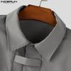 INCERUN Oversized Men Lapel Neck Short Sleeve Buttons Solid Casual Loose Shirts