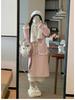 Women's Korean Pink Lambswool Tweed Coat: Winter 2025, Horn Button, Loose Fit