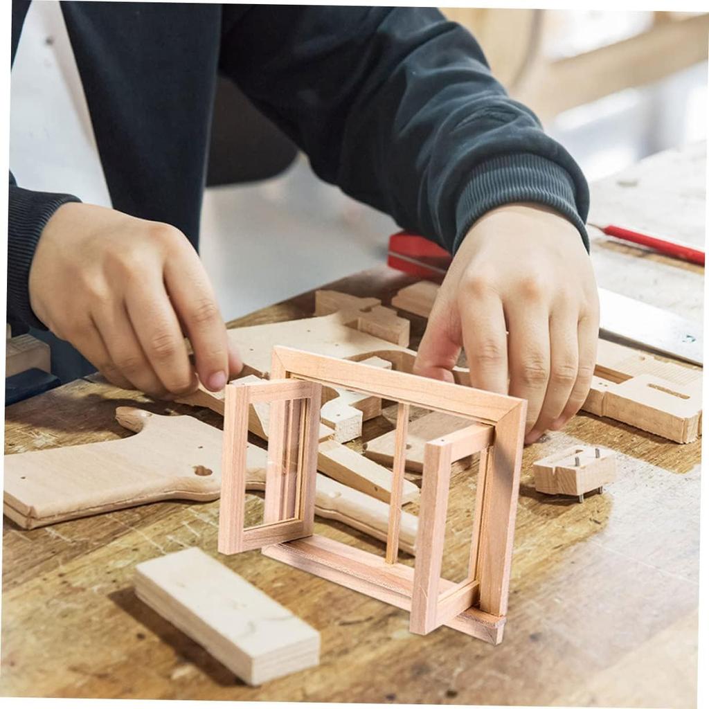 2 Pieces Dollhouse Window Toddler Toy Miniature Gnome Door Undyed Wood Window Games Fairy Garden Accessories Toddler Ornament Toy