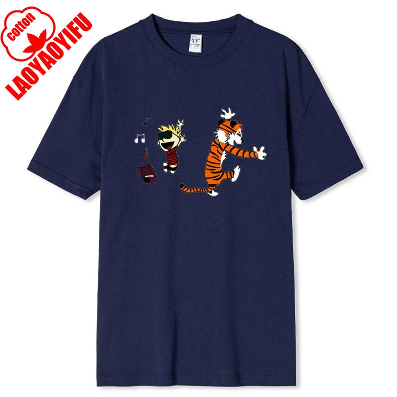 Vintage 90s Calvin Hobbes Tshirt Comic Strip Kawaii Friend Clothes Men Women Simple Casual Fashion Tees High Quality Cotton Tops