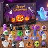 Idee per Decorazioni di Halloween Calendario dell'Avvento, Calendario Countdown 24 Giorni con Pezzi Giocattoli Peluche a Lenta Risalita Giocattoli da Spremere, Bambole Collezionabili Spaventose Regali per