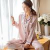 Spring Summer Women's Silk Long-sleeved Casual Sleepwear Suit Plus Size Nightwear Pijama Homewear
