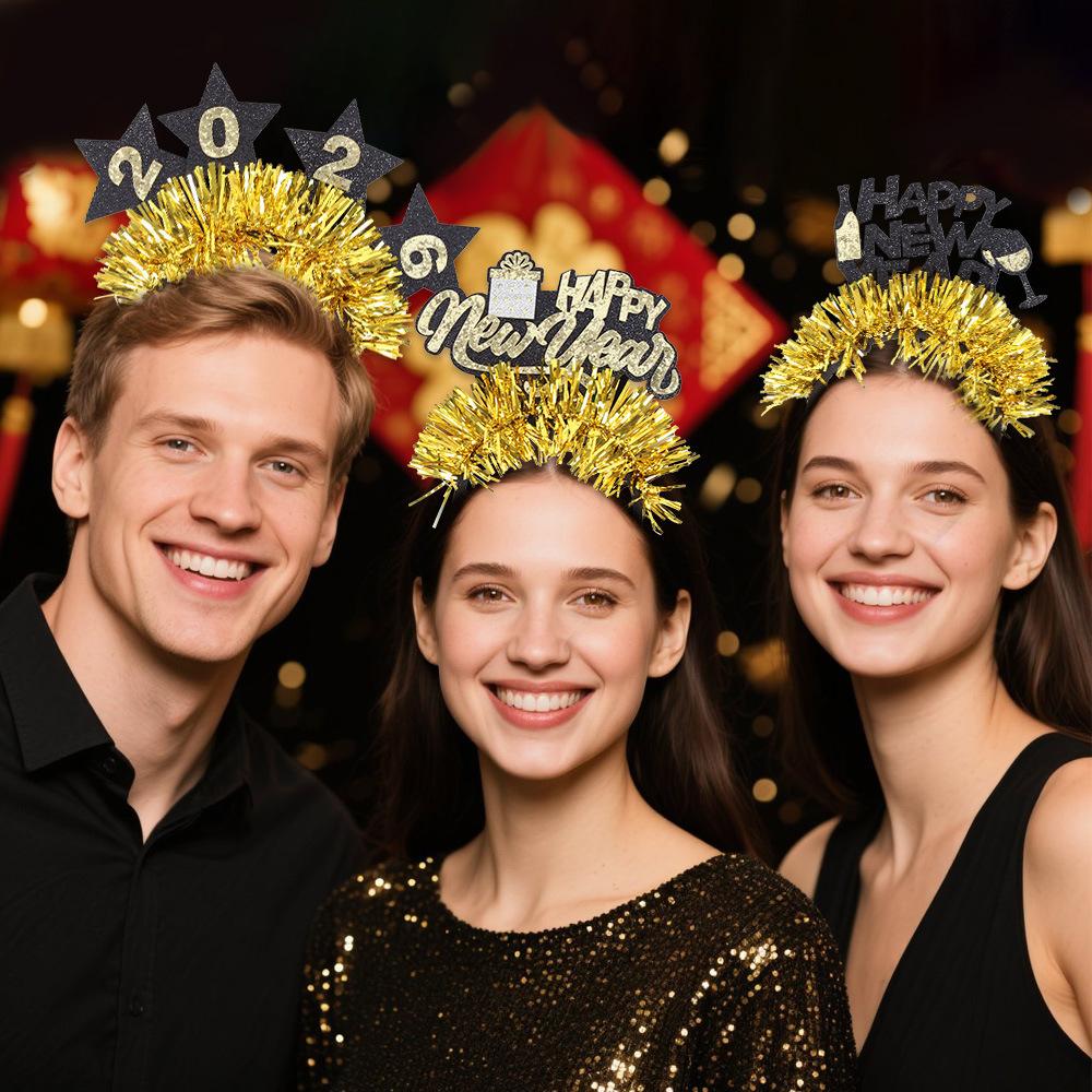 Christmas and New Year Decorations, Headbands, New Year's Eve Party Photo Atmosphere Props, Champagne Goblets, Letter-colored Ribbon Headbands