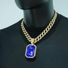Collana Pendente Hip Hop da Uomo con Pietra Preziosa Colorata Quadrata e Catena Cubana Interamente Diamantata - Gioielli Unisex