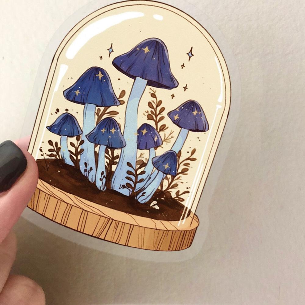 50 Transparent Cartoon Retro Mushroom Bottle Sticker Pack Waterproof Transparent PET Hand Account Decorative Guitar Notebook